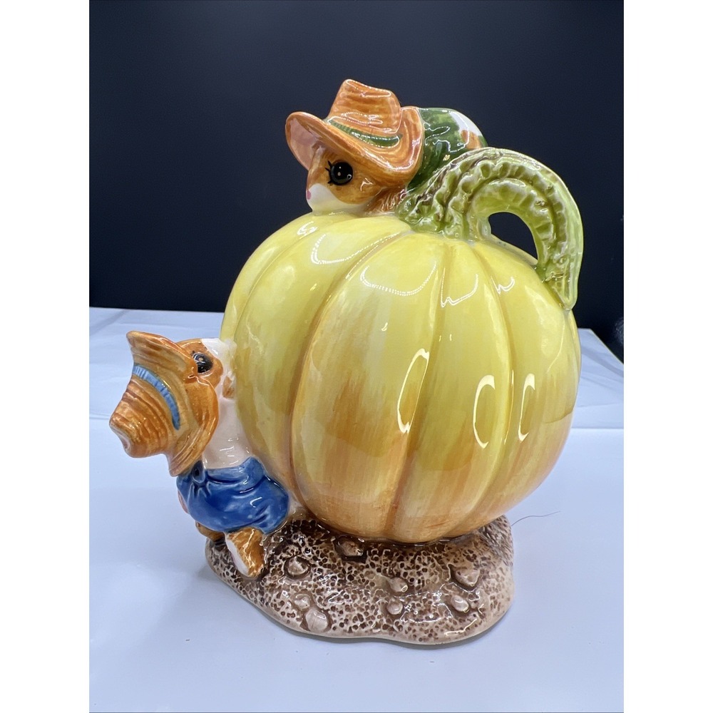 Vtg 1983 Gorham Merry-Mouse Pumpkin Ceramic Coin Bank Priscilla Hillman Japan